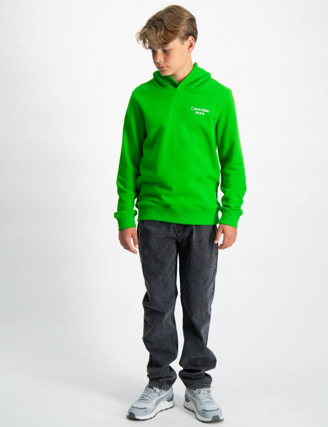 Grön Brand HOODIE | STACK LOGO Kids för Store Kille CKJ