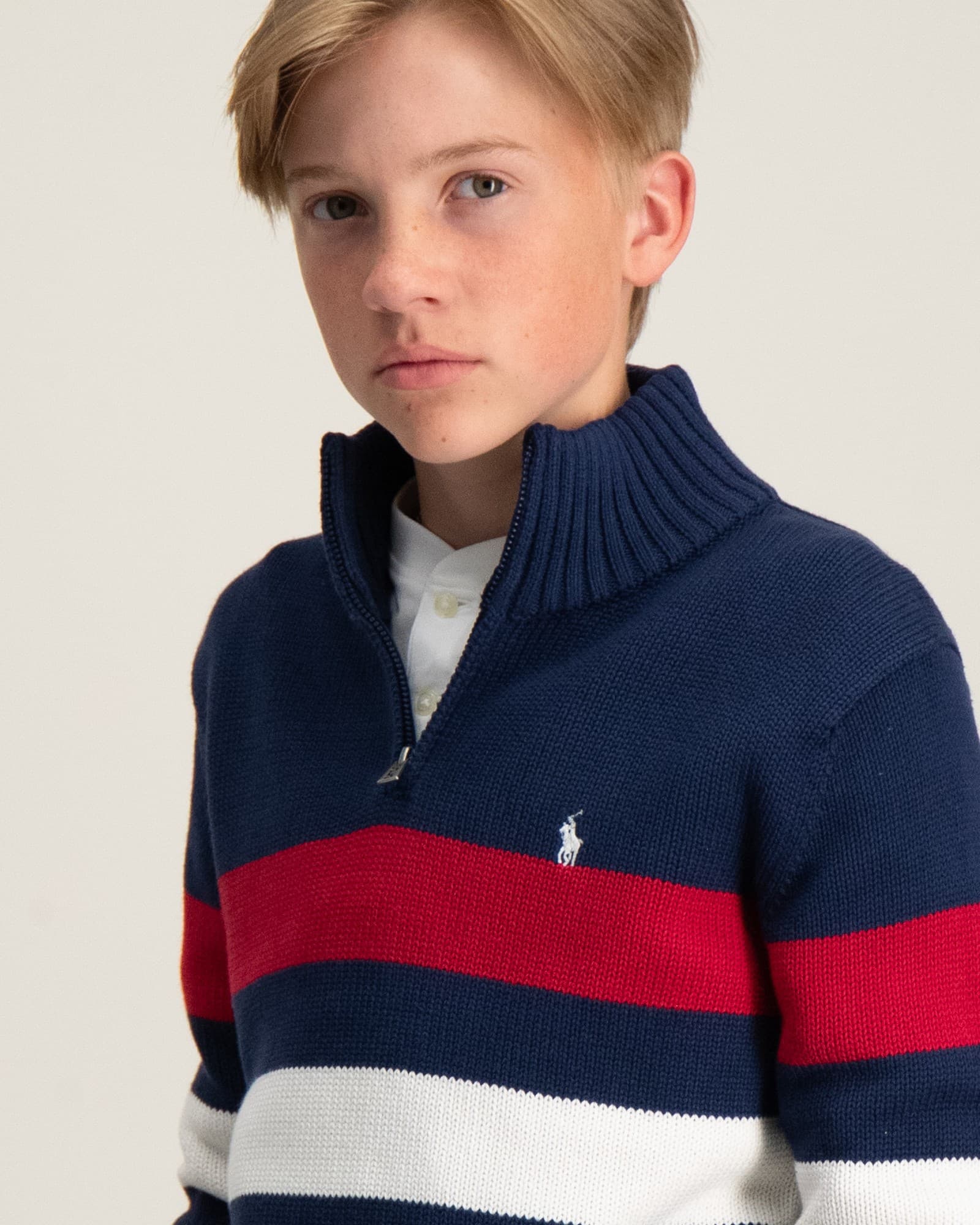 Striped Cotton Quarter-Zip Sweater