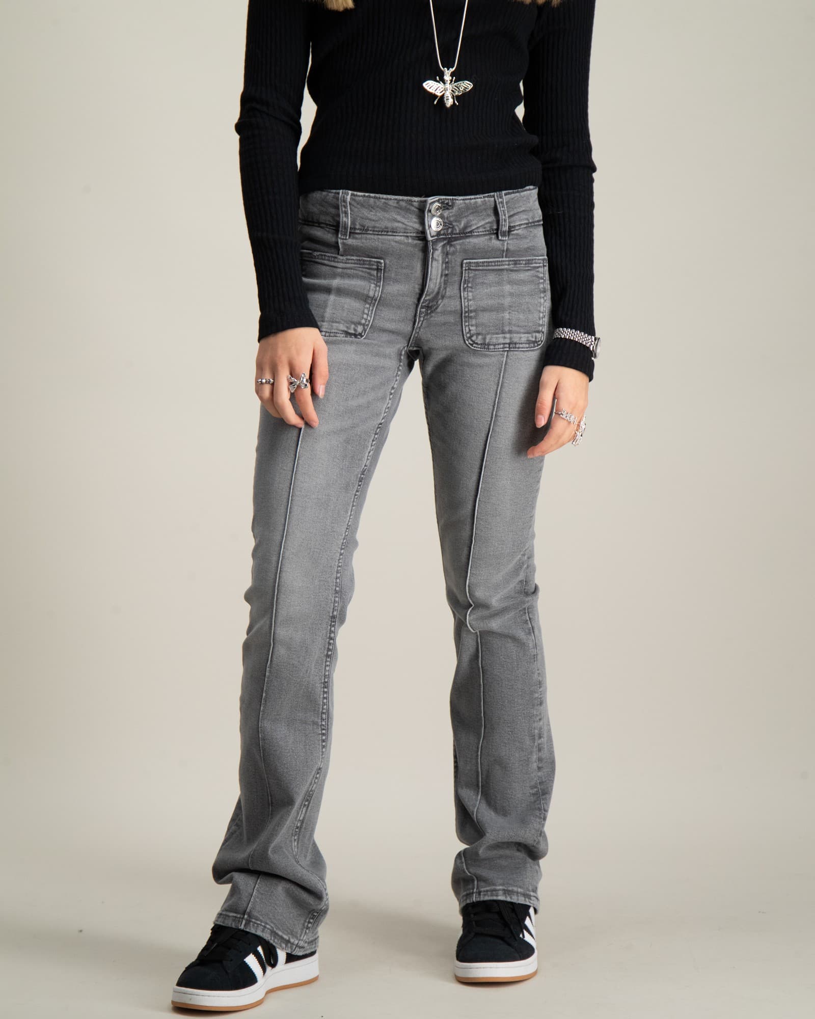 Pleated flare jeans