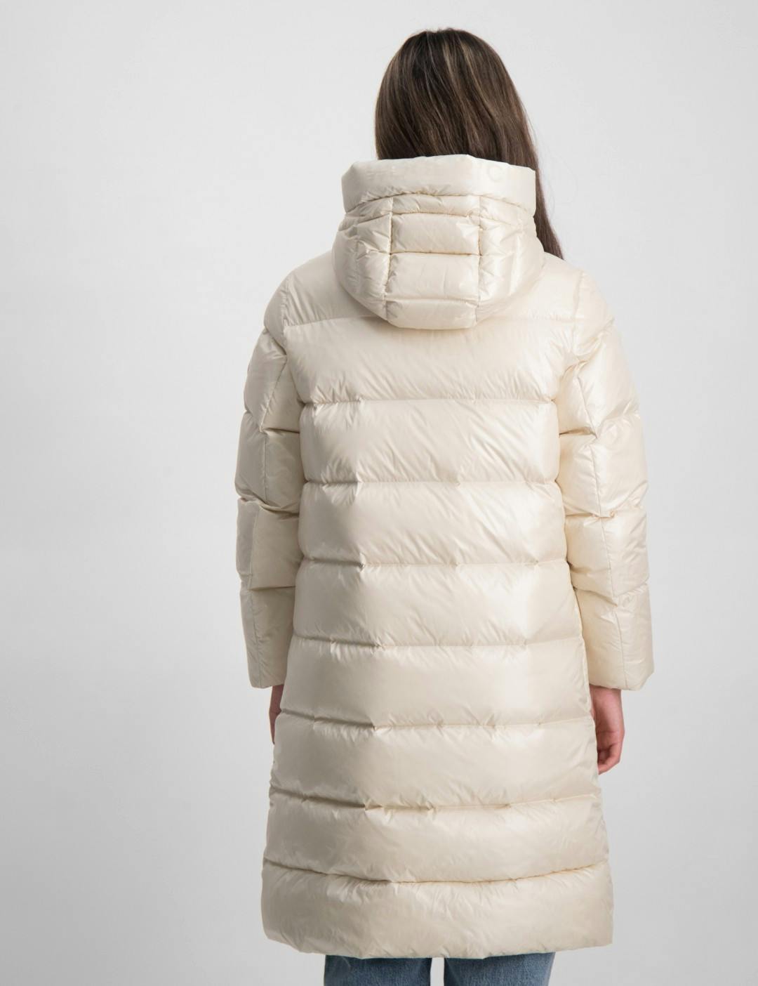 DOWNQUILTED GLOSSY LONG PARKA