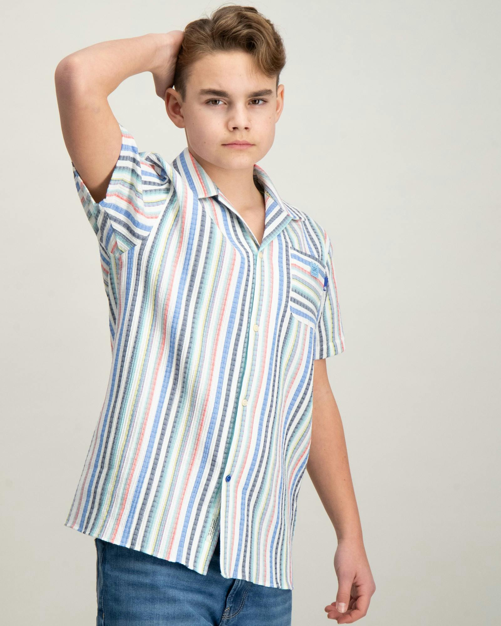 Structured short-sleeved stripe shirt